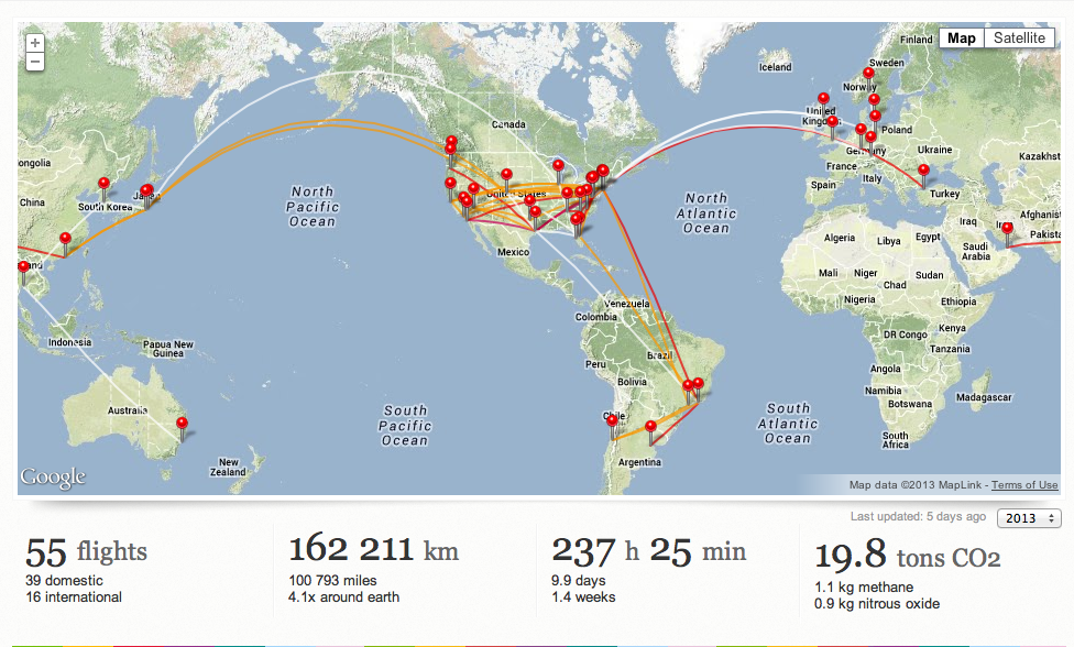 Red / Organe = Traveled in 2013 White = Scheduled in 2013