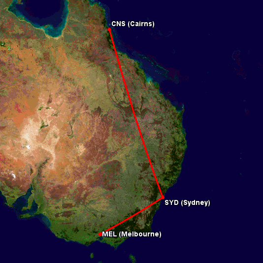 Cairns to Melbourne via Sydney on Qantas